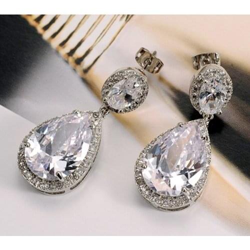 Huitan Fashion Luxury Bridal Dangle Earrings for Wedding Pear Shaped Cubic Zirconia Elegant Jewelry Silver Color Women Earrings