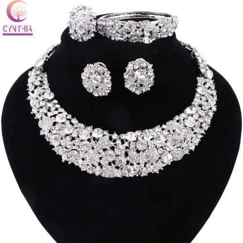 Women white crystal jewelry sets with earrings statement necklace boho Trendy necklace for party wedding 2017 Direct Selling