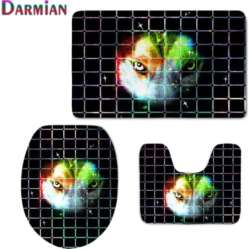2021 3D Animal eyes Cool Printed Overcoat Toilet Seat Covers Home Decor Washroom Washable Floor Rugs Non-slip Carpets 3pcs/Set