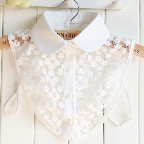 Linbaiway Lace Flower Embroidery Fake Collar for Women Shirt Detachable Collar Lapel Blouse Top Women Clothes Sweater Jewelry