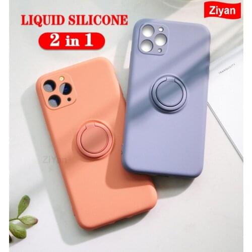 Liquid Silicone Magnetic Stand Phone Case For iPhone 11 12 Pro Max Mini XS X R XR 7 8 6 Plus Finger Ring Holder Strap Soft Cover