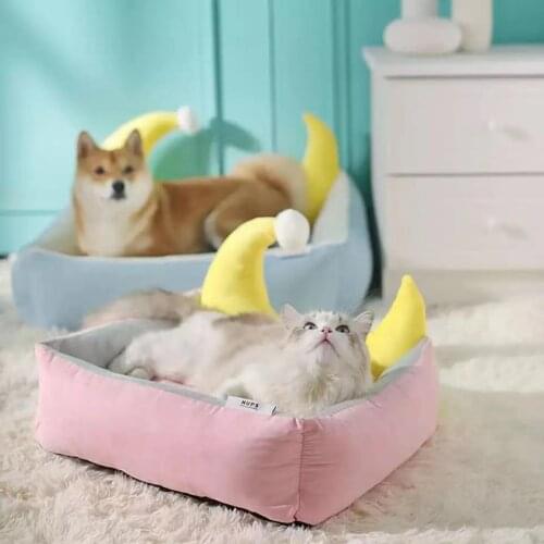 Washable Dog Bed Soft Cushion Pet Cat Mat Puppy Nest Cute Moon Design Dog Kennel Durable Cozy Couch Winter Warm Bed Dog Baskets