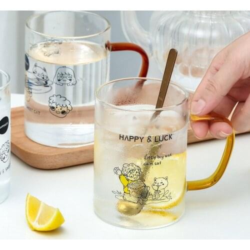 Ins Style Cartoon Milk Coffee Cup with Handle Juice Coffee Tea Milk Breakfast Cups Nice Gifts Drinking Glasses