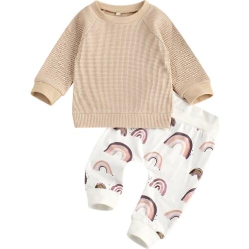 0-24M Rainbow Printed Newborn Baby Boys Girls Clothes Sets Long Sleeve Pullover Sweatshirt Tops Pants 2PCS