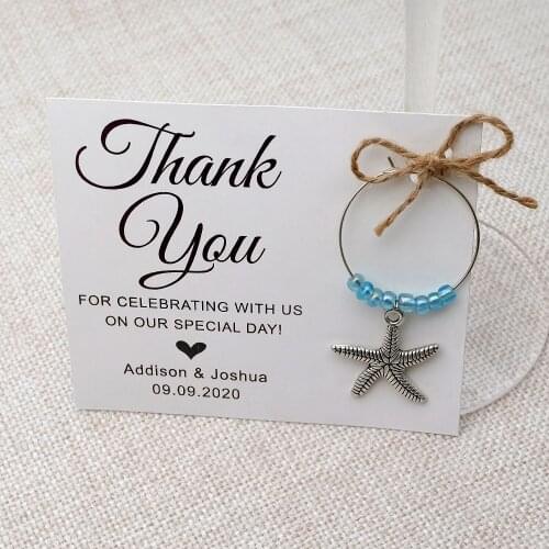 Wine Glass Charm,Beach Wedding Favors,Custom Wine Charm Favors,Personalized Favor Tags,Starfish Wedding Favors