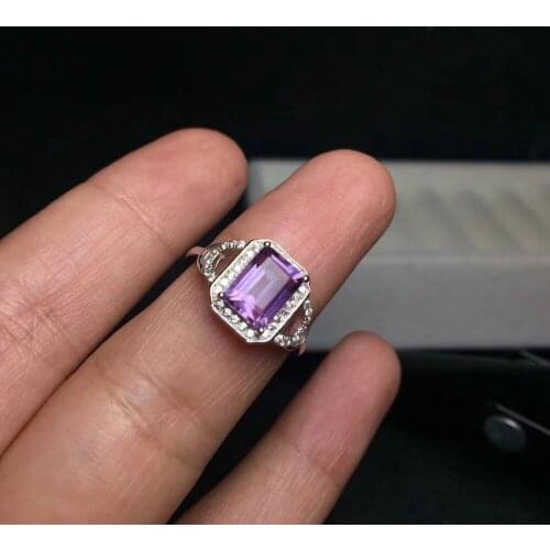 Real And Natural Amethyst ring 925 sterling silver Purple crystal rings For women or men Gem Size:6*8mm