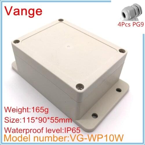 Promotional package molding IP65 waterproof ABS plastic project box with 4pcs PG9 waterproof cable gland 115*90*55mm