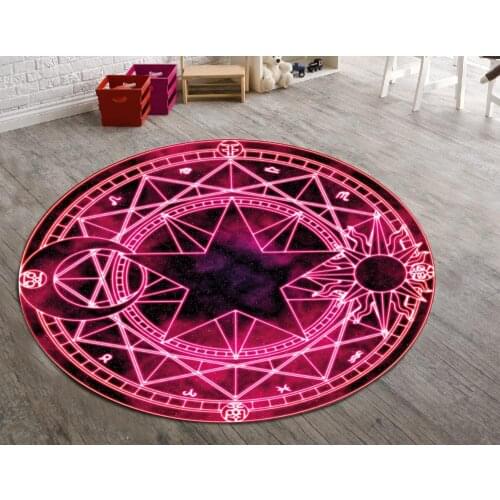Sakura Magic Circle Patterned Round Carpet, Non Slip Floor Carpet