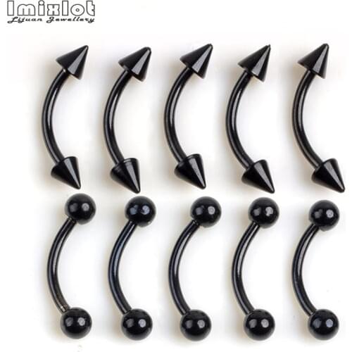 18g Black Spike&Ball Curved Eyebrow Barbell Piercing Surgical Steel Banana Eyebrow Ear Cartilage Tragus Piercing Jewelry