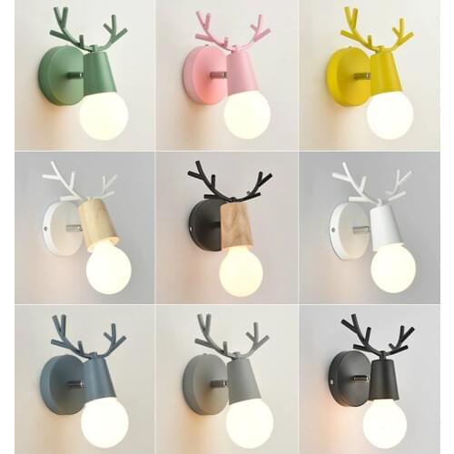 LED antlers Wall Lamp Colorful Modern Wooden Nordic Vintage Loft Childrens Room Bedroom Living Room Bedside Stair Home Lights