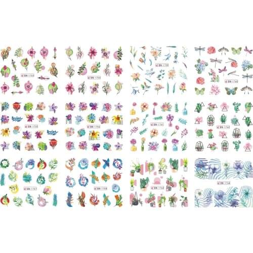 UPRETTEGO 12 PACKS / LOT NAIL ART BEAUTY WATER DECAL SLIDER NAIL STICKER FLOWER LEAVE ABSTRACT CURVE LINES BN1753-1764