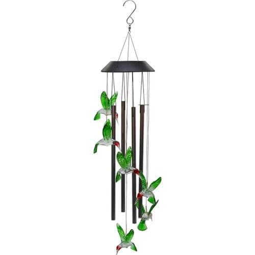 Solar Wind Chimes for Outside, Green Bird Windchimes, 7 Colors Changing Lights, Waterproof Wind Bells for Indoor