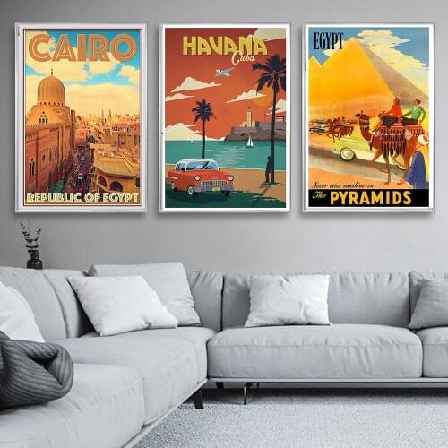 Egypt Cairo Havana Cuba Vintage Travel Posters Cities Landscape Print Canvas Art Painting Pyramid Camel Wall Pictures Home Decor