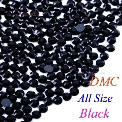 All Size! Black, DMC Hotfix Rhinestone SS6 SS10 SS16 SS20 SS30 Glass Crystals Stones Hot Fix Iron-On FlatBack With Glue