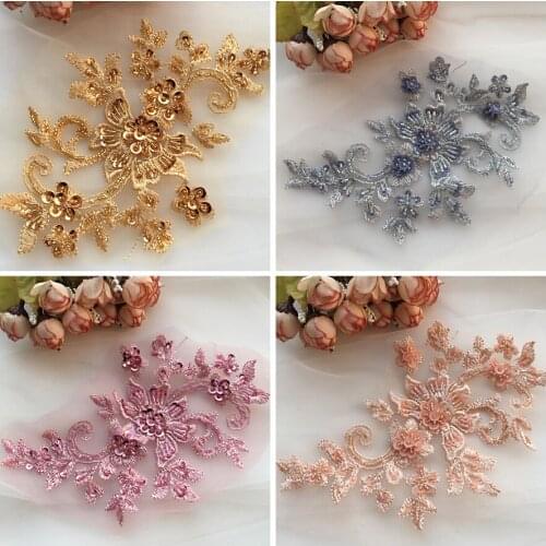 Beaded Flowers Embroidery Lace Patches For Wedding Dress Sewing Applique Suppliers Diy Clothes Decor Patch Costume