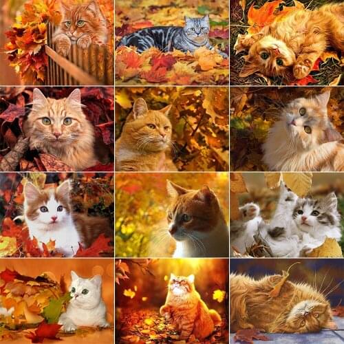 XUEQIXIAOZU Full Square/Round Autumn Scenery And Cat Diamond Embroidery 5D DIY Diamond Painting Mosaic Home Decoration Gift New