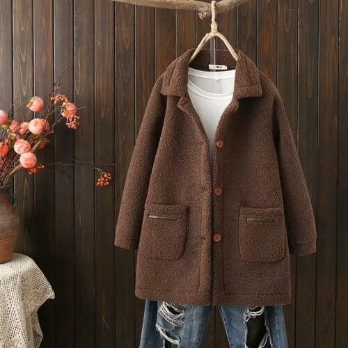 Womens winter jacket 2021 turn-down collar pocket long Fur coat plus size Lamb down and fur in one Womens outerwear brown pink