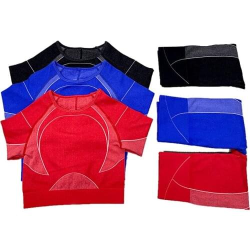 2 Piece set Women New Yoga Sports Suit Fitness Shirt long Sleeve Seamless Knitted Tghts Yoga Suit Suit Female Gym Clothes Women