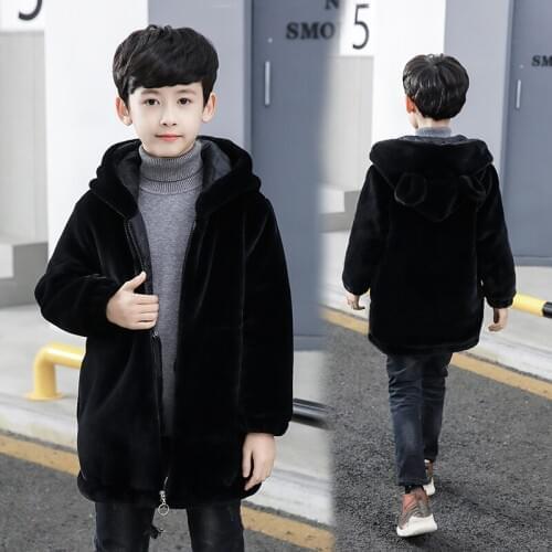 FYH Winter Kids Clothing Boys Hooded Fuax Fur Coat Teenager Children Casual Thicken Jacket Big Boys Overcoat for 4-14Y