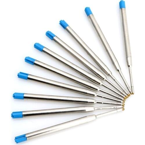 10pcs Universal Standard Style Blue Ink 1MM Medium Nib Ball Point Pen Refills L4MD