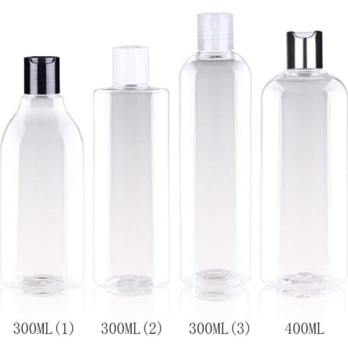 300ML 400ML X 20 Silver Disc Screw Cap Cosmetics Transparent Plastic Container Clear Empty Liquid Soap Shampoo Bottles