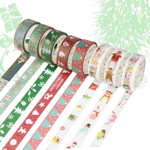 6 Rolls Pack WASHITAPE 0.59 inch Christmas masking tape 8 designs for Xmas cards party deco planner DIY handmade projects