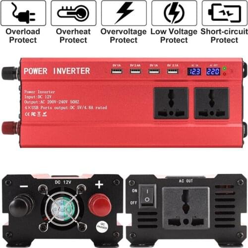 Car Power Inverter DC12V 24V To AC220V 1200W 2000W Charger Modified Sine Wave Converter Transformer LED Display Universal Socket