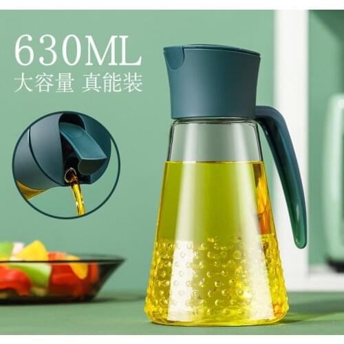 Household glass oiler kitchen large-capacity non-hanging oil bottle automatic opening and closing anti-leakage oil tank