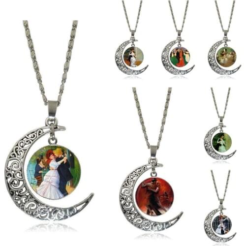 EJ Glaze For Child Design Fashion Glass Crescent Moon Women Necklace Pendants Renoirs Dance Painting Logo