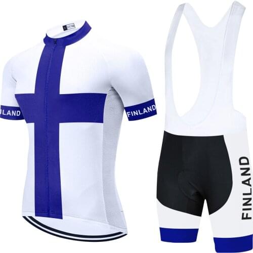 FINLAND National Team 2021 Cycling Jersey Set Summer Bike Short Sleeve Quick Dry For Mens 20D Gel Pad Cycling Bib Shorts