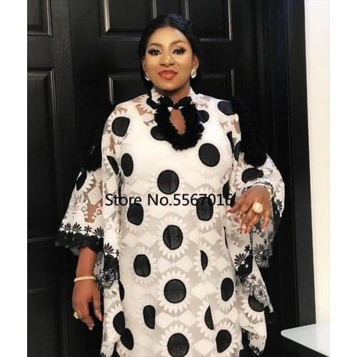 Lace African Dresses for Women Boubou Robe Femme African Dress Dashiki Embroidered Flower Kaftan Dress Africa Plus Size Clothing