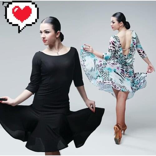 2017New Black Leopard Rumba Latin Salsa Samba Chacha Ballroom Dance Dress Competition Dancewear Free shipping