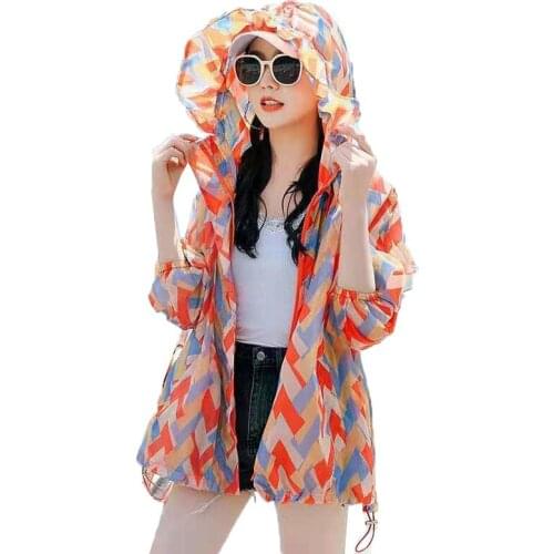 Sun Protection Clothing Female Fashion 2021 New Summer Thin Jacket Long Sleeve Hooded Print Sun Protection Shirt Tops Outerwear