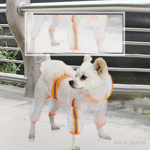 Pet raincoat puppy four-legged hooded transparent waterproof belt reflective strip Teddy large dog rainproof animal dog clothes