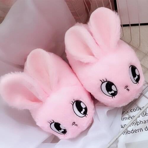 Women Slippers Rabbit Cute Ladies Winter Cartoon Animal Fur Plush Home Footwear Female Slip On Warm Shoes Casual Couple Slipper