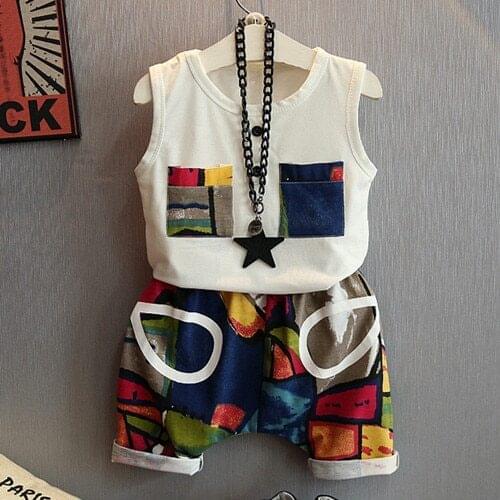 2020 Kids summer clothes baby boys clothing sets two piece suit Childrens short sleeve Vest T-shirt + Haren shorts sets 2-9 Y