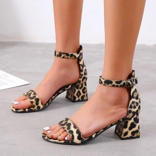 2021Women Solid Color Open Toe Sandals Summer Ladies 5CM Thin High Heels Sandals Female Plus Size Shoes New Leopard Print Shoes