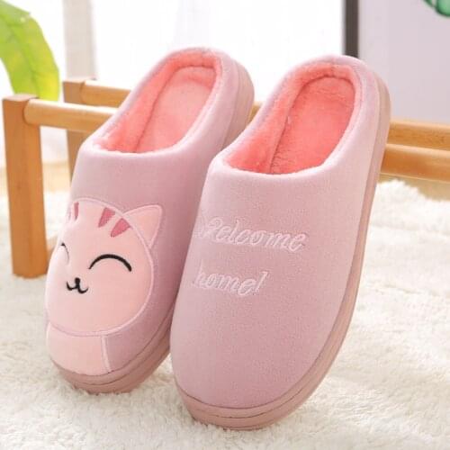 2021 Plush Cute Cartoon Cat Slippers Memory Foam Soft Cotton Slides Winter Indoor Outdoor Couples Footwear Women Home Warm Shoes
