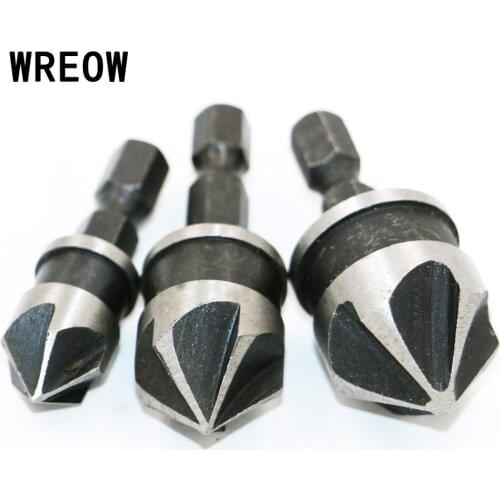 3Pcs/set New 90 Degree Hex Shank Countersink Drill Bit Hexagonal Shank Five Edge Woodworking Chamfering Debur Counter Sink Set