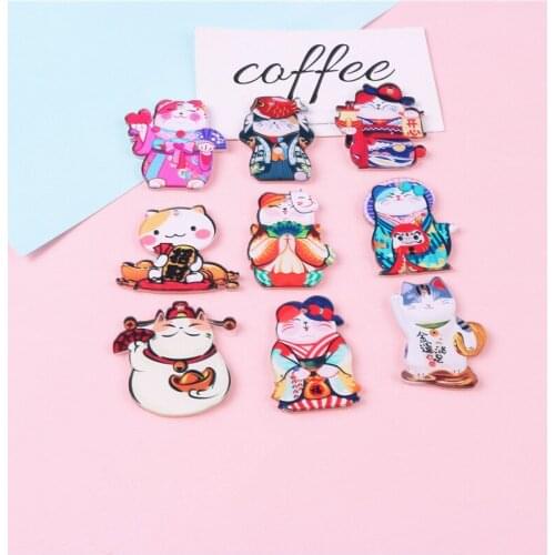 5pcs Maneki Neko Super Cute Acrylic Keyring DIY material