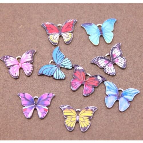6pcs/lot 22x15mm Colorful Butterfly Charms Pendant Enamel Metal Small Charms Necklace Bracelet DIY Jewelry Making Accessories
