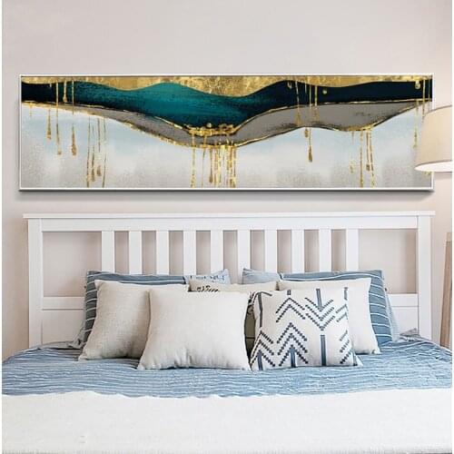 Abstract Green Shining Dold Canvas Painting Golden Pigment Poster Wall Art Pictures for Living Room Blue Print Decoration