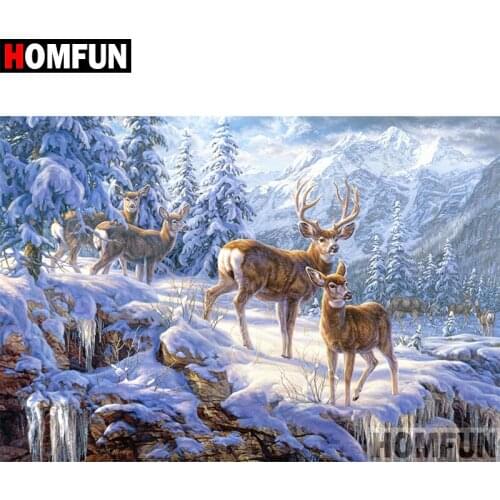 HOMFUN Full Square/Round Drill 5D DIY Diamond Painting "Snow deer" 3D Embroidery Cross Stitch 5D Home Decor Gift A09478
