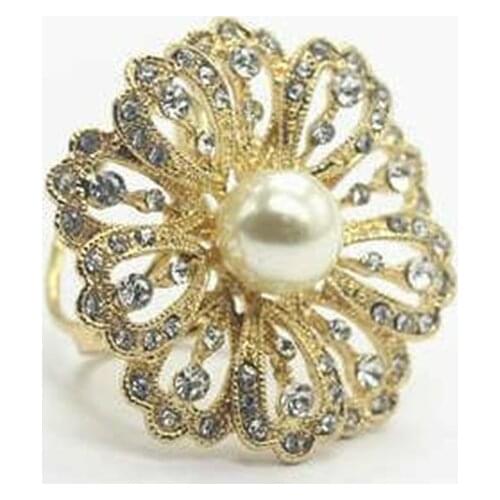 Big Flower Brooches Crystal Pearl Brooch Wedding Jewelry For Women Elegant Fashion Large Scarf Buckle Accessories