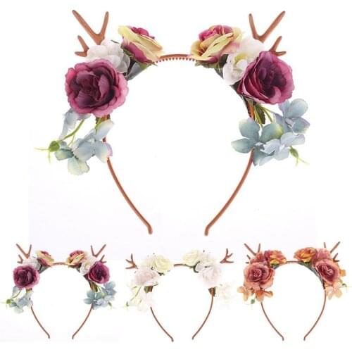 Coxeer Creative Hair Hoop Flower Antler Decor Party Headband Hair Band For Christmas Halloween Hair Accessories Party Dress Up