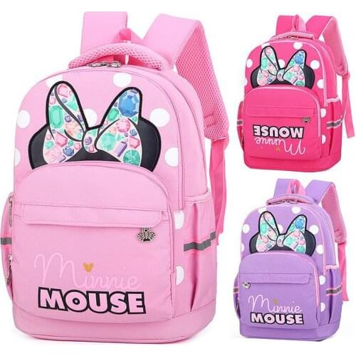 Disney Minnie Mouse Bag Childrens Schoolbag Student Capacity Backpack Kids Girls Handbag Lady Cartoon Pink Travel Bags