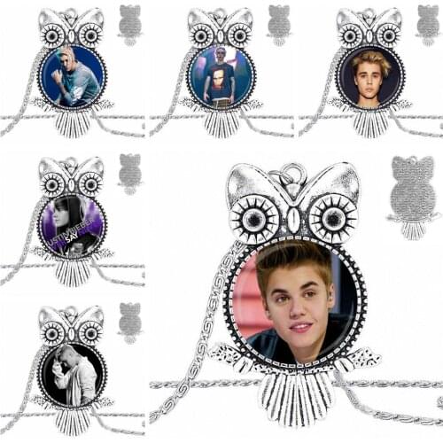 EJ Glaze Glass Cabochon Jewelry With Long Pendant Choker Owl Necklace For Women Wedding Gift Justin Bieber Design
