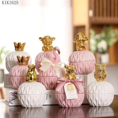 European Ceramic Candy Jar, Exquisite Jewelry Box, Electroplating Animal Head, Small Object Storage Container, Home Decoration