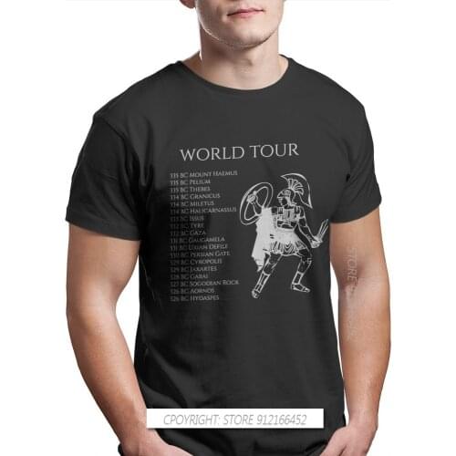 Alexander The Great World Tour Print Cotton Oversize T Shirts Greek Mythology Ares Ancient Folklore Men Harajuku Streetwear