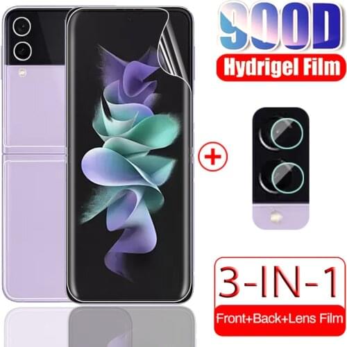3in1 full cover hydrogel film for samsung galaxy z flip3 flip 3 5g 6.7" 2021 front back screen protector camera film not glass